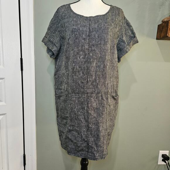 Free People Endless Shore Large 100% Linen Gray Short Sleeve Mini Shift Dress - Picture 1 of 9